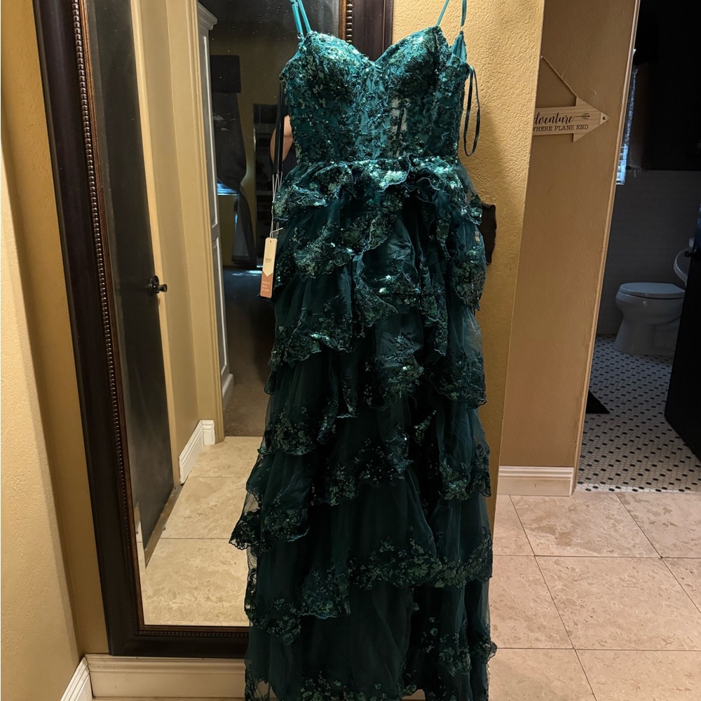 Elegant Green Ruffled Gown